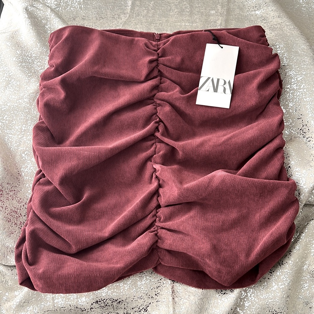 Zara Ruched Mini Skirt in Dusty Rose - L